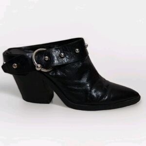 Rebecca Minkoff Leather Heeled Mules US 7.5 Chic Trendy Statement Pointed Toe